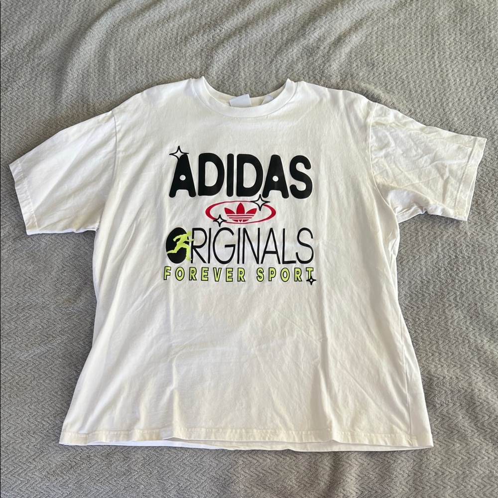 Adidas Originals Men's White Sport Graphic Print Tee Size XL Cotton
